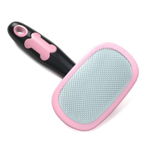 Glendan Dog & Cat Brush- Slicker Pet Brush- Shedding Grooming Tools (Pink) | 180° Pivoting Head Reaches Paws/Belly, Detangles Mats Loose Fur, Massaging Tips Soothe Skin, Non-Slip Grip, Easy to Carry - color: Pink, size: Large