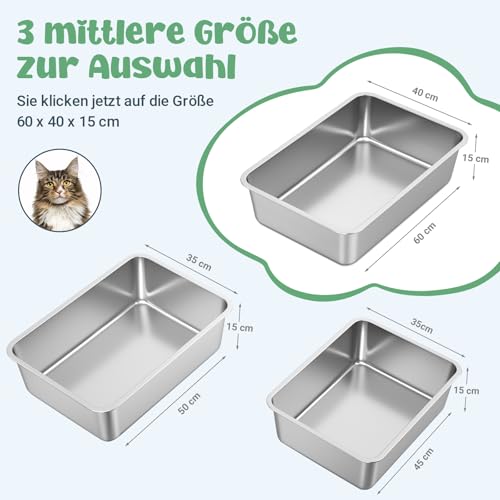 WENBOKMIN Stainless Steel Cat Litter Box - (23.5" L x 15.5" W x 6" H) | Non Slip, Easy to Clean, Never Absorbs Odor, Stains, or Rusts - size: 24" L x 16" W x 6" H