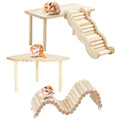 4 Pcs/Set Wooden Hamster Platform Hideout with Tunnel Ladder Hamster Toys Set Dwarf Hamsters Accessories Game Climbing Toy for Pets Dwarf Syrian Mice Degus Gerbils Squirrel
