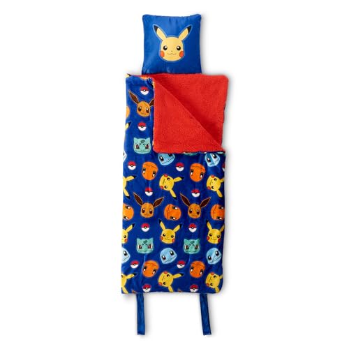 Silk Touch Sherpa Slumber Bag for Boys and Girls, Sleeping Bag with Zipper, Sleepover Set, 27 x 56 inches - color: Pokemon Bring the Battle w/ Pillow