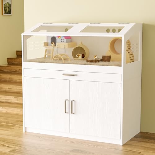 Betterhood Hamster Cage with Storage Cabinet, Guinea Pig Cage for Small Animals, Large Hamster Cage and Habitat with Easy View Acrylic Panels for Hamster, Rabbit, Guinea Pig, Hedgehog (39"x19"x40") - size: 39"x19"x40"