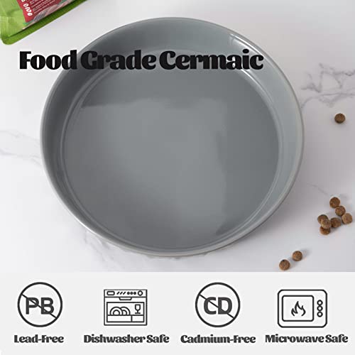 Shallow Dog Bowls, 10.5" Ceramic Large Food Plate for Small, Medium and Large Breeds, Non-Slip, Flat and Wide, Dishwasher Safe, Suitable for Dogs and Cats (Grey) - color: Grey, size: 10.5 inch