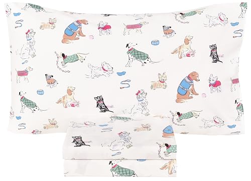 Scientific Sleep Puppy Dog 100% Cotton 3 Pcs Twin Bed Sheet Set Kids Toddler Teen, Flat Sheet & Fitted Sheet & Pillowcase Kids Bedding Set (Dogs) - color: Dogs, size: Twin