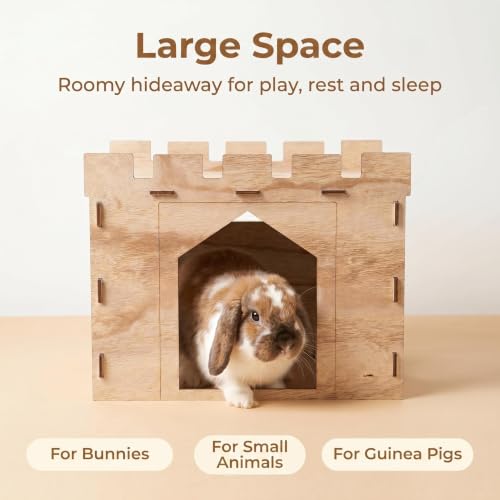 HIIMALEX Large Sturdy Bunny House with Spacious Balcony Hidey Detachable Playhouse for Rabbit Hideout Castle Tower Toys for Indoor Bunnies Guinea Pig Hamster Chinchilla Gerbil