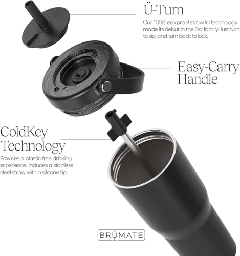 BrüMate Resa 25oz 100% Leakproof Travel Tumbler w/Handle & Straw | Flexible SoftSip Straw | Silicone Sleeve for Durability | Stainless Steel | Cup Holder & Travel Friendly Water Bottle (Matte Black) - color: Matte Black, size: 25 oz