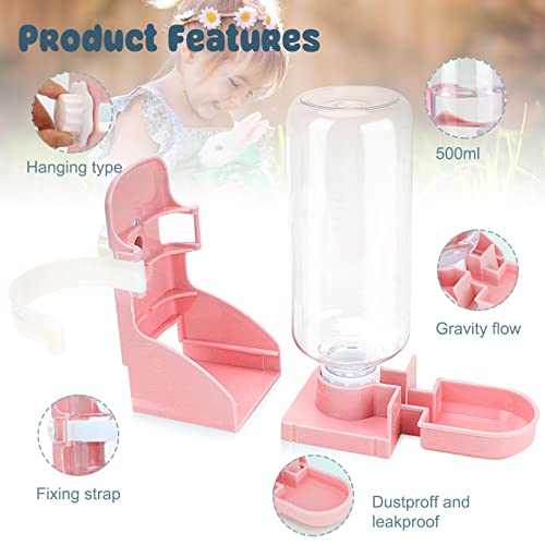 Rypet Rabbit Water Bottle No-Drip, Bunny Guinea Pig Water Dispenser(Pink) | 17 oz 500mL Capacity, Inside&Outside Mount, No Noise, Bunny Chinchilla Guinea Pig Hedgehog Ferret - color: Pink
