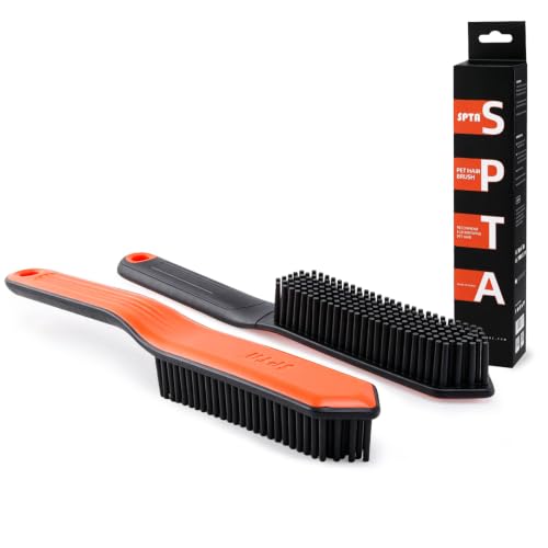 SPTA Pet Hair Brush, 2Pcs Pet Hair Removal Brush,Triangular Wedge Tip,Rubber Bristles to Trap and Remove Hair,Metal-Free Design,Ergonomic Design Great for Cars,Trucks,SUVs,RVs, Home,Furniture&More