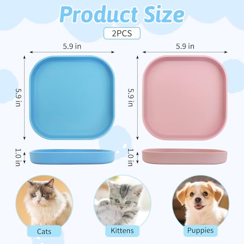 Fhiny 2PCS Silicone Cat Bowls Set 5.9 x 5.9 in Shallow Dog Dish Whisker Friendly Cat Food Plate for Dry & Wet Food Dishwasher Safe Non-Slip Pet Feeding Bowls for Kittens and Puppies (Blue+Pink) - color: Blue+Pink