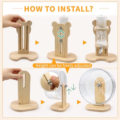 20 Pieces Hamster Cage Accessories, Wooden Hamster Wheel Toys, Water Bottle | 9.45 In Silent Hamster Wheel, Chew Toys Set, House And Water Bottle with Stand for Chinchillas Guinea Pig Rat Small Animals
