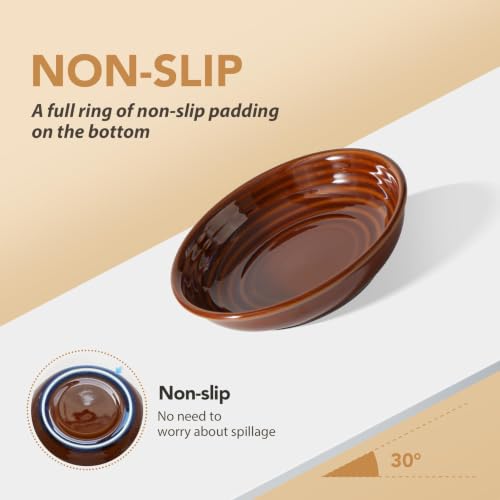 Havniva Elevated Cat Bowls, Ceramic Cat Bowl with Bamboo Stand Wide Opening | 5.7” Raised Cat Food Bowls, Whisker Friendly Cat Dish, Anti-Slip Cat Water Bowls, Shallow Cat Bowls, Cat Food & Water Bowl - color: Brown
