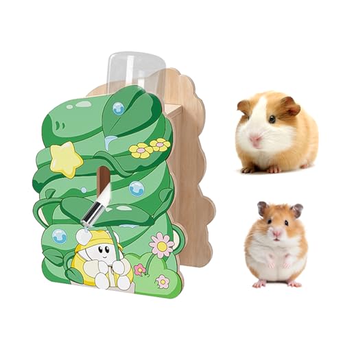 mini&moe Hamster Water Bottle for Glass Tank – Guinea Pig Water Bottle No Drip with Wooden Holder, Small Animal Water Dispenser for Rats, Chinchillas, Gerbils, Sugar Gliders