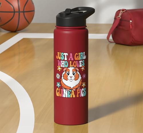 Just A Girl Who Loves Guinea Pigs Cute Groovy Girls Kids Stainless Steel Insulated Water Bottle - color: Red