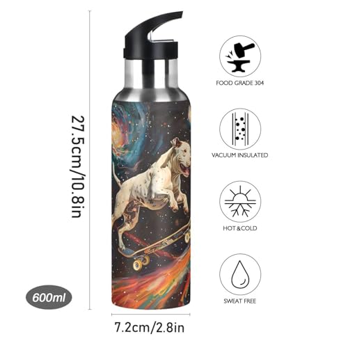 Pit Bull Dog Stars Comets Nebula Water Bottle Kids Stainless Steel Water Bottle with Straw Lid, Leak Proof Boys Girls Insulated Tumbler Cup for School 20 oz - color: Multi5