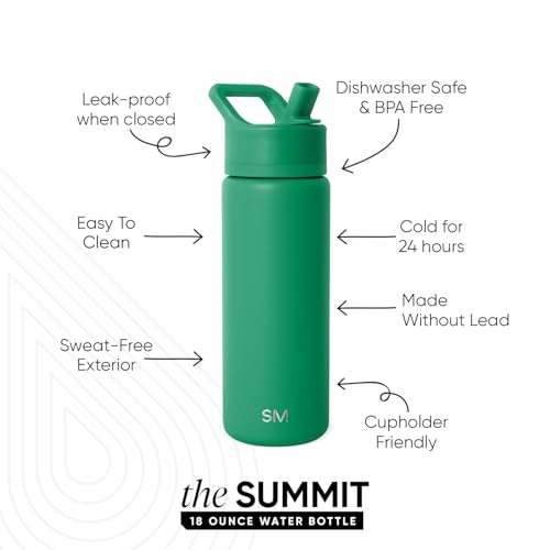 Simple Modern Kids Water Bottle with Straw Lid | Vacuum Insulated Stainless Steel Metal | Reusable Leak Proof BPA-Free Thermos for School | Summit Collection | 18oz, Kelly Green - color: -Kelly Green, style: 18oz