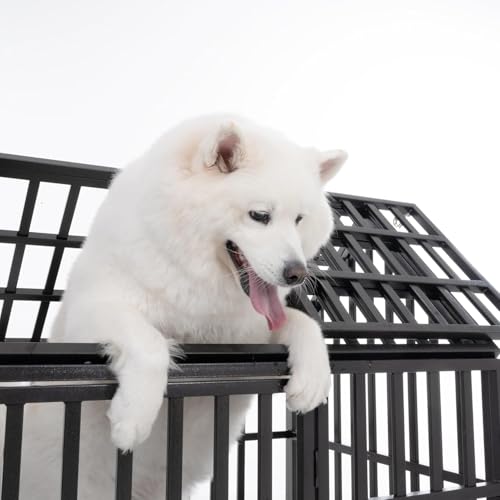 52 inch Heavy Duty Indestructible and Escape-Proof Dog Crate Cage for Large Giant Dogs, Steel Double Door Indoor High Anxiety Pet Kennel with Trays and Wheels, Extra Large XL XXL - size: 51.2"L x 29.5"W x 44.9"H