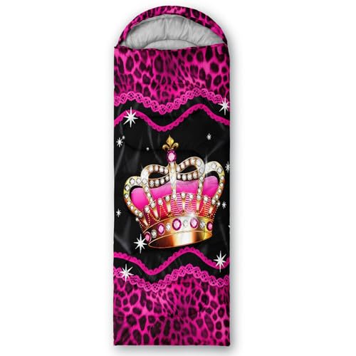 QOOMO Camping Sleeping Bags,3 Season Warm & Cool Weather,Lightweight,Waterproof Sleeping Bags for Adults & Kids,Traveling,and Outdoors,Camping Gear Equipment - color: pink crown