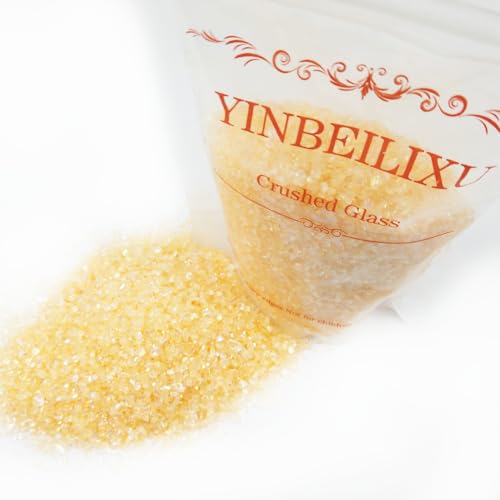 Crushed Glass Glitter, Broken Stones Shattered Glass Chips for Resin Art Crafts, Epoxy Resin Supplies, Geod Painting, DIY Art Projects, Jewelry Making, 2-4mm, 200g/7oz (Orange Yellow) - color: Orange Yellow
