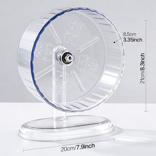 Hamster Exercise Wheel,Super-Silent Small Animals Exercise Wheels,Quiet Hamster Running Wheels with Adjustable Stand for Hamsters, Gerbils, Rats, or Other Small Pets (Transparent, 8.3 inch) - size: 8.3 inch