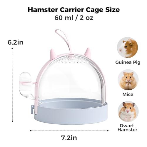 Mini&moe Hamster Travel Cage - Small Animal Carrier Cage with Water Bottle Small Portable Hamster Cage for Mice, Gerbils, Short Trips & Vet Visits - color: Purple