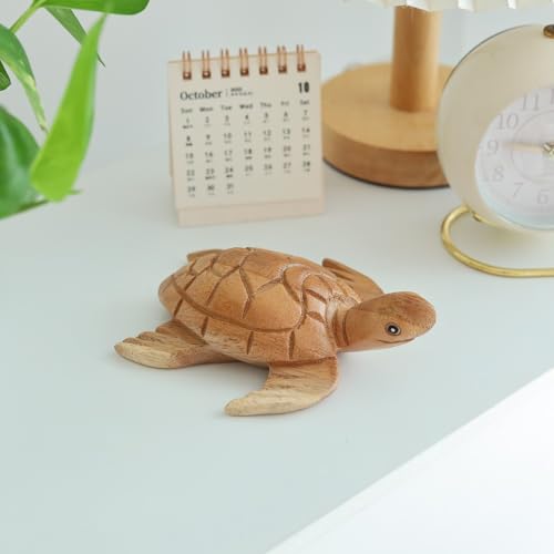 Hand Carved Wooden Sea Turtle Figurine, Handmade Sea Turtle Statue, Coastal Beach House Decor, Wooden Marine Animal Sculpture, Gift for Turtle Lovers (Natural Color Sea Turtle) - color: Natural Color Sea Turtle