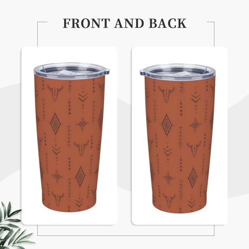 Western Bull Tumbler with Lid and Straw Boho Brown 20oz Insulated Stainless Steel Cup Cowboy Travel Coffee Mug Water Bottle for Women Gift for Birthday Christmas - color: Brown