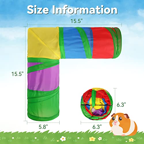 Rypet Guinea Pig Tunnels and Tubes 2-Way L-Type Collapsible for Small Pets | 2 Configurations for Exploration, Interactive Ball Engages Pets, Foldable & Portable, Cozy Hideout for Rabbits Hedgehogs - color: Colorful