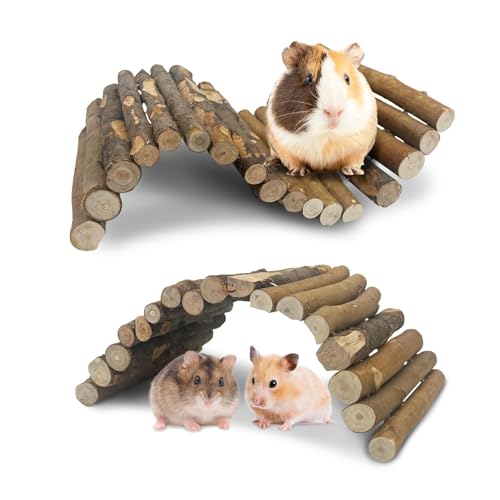 Hamiledyi Wooden Hamster Bridge Ladder 13.4" L x 7.5" W Large Climbing Toy Natural Hideout Tunnel Ramp Hamster Cage Accessories for Rabbits Guinea Pigs Ferret Tortoise Reptile (Pack of 2) - size: 13.4" L x 7.5" W