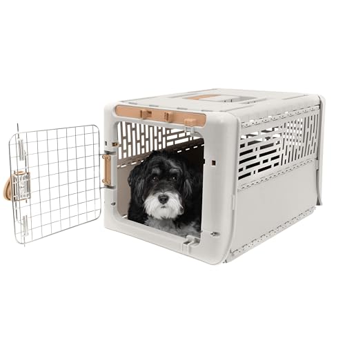 SportPet Designs Collapsible X-Small Pet Travel Carrier (Tan), Hard-Sided Kennel for Small Dogs, Puppies, Cats, Kittens, Animals up to 20lbs, Washable Home & Outdoor Pet Crate, 19.6"L x 13.5"W x 12"H - color: 19" X-Small (Tan)