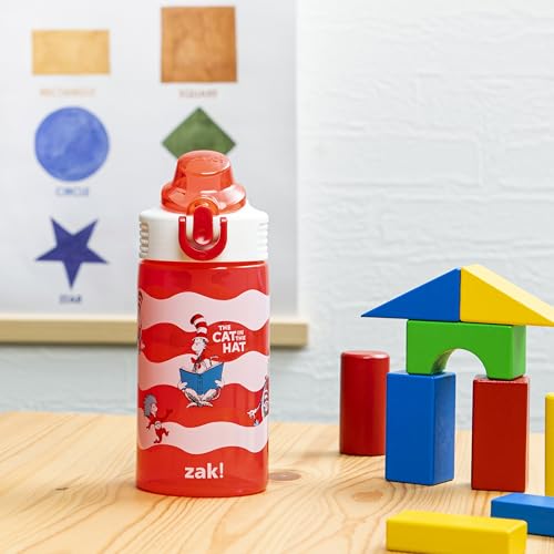 Zak Designs Dr. Seuss Sage 16oz Leak-Proof Straw Kids Water Bottle | BPA Free, Durable Plastic, Cupholder Friendly, Dishwasher Safe, Easy to Clean, Lid Lock, Handle, For School, Home, Travel - color: Dr. Seuss (The Cat in the Hat), size: 16 Ounces