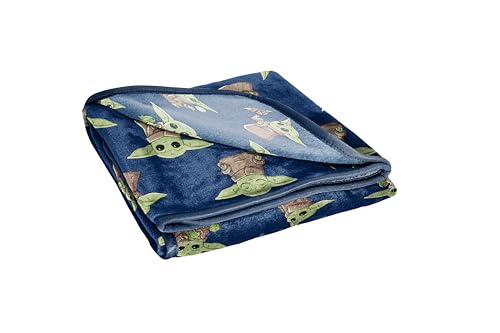 Jay Franco Star Wars The Mandalorian Plush Throw Blanket - Measures 50 x 60 Inches - Kids Super Soft Fleece Bedding Features Baby Yoda, Grogu - color: Blue - Mandalorian