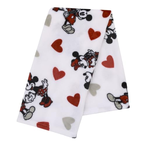 NoJo Disney Mickey Mouse & Minnie Mouse Red, Gray, and White Valentine Hearts Super Soft Plush Baby Blanket