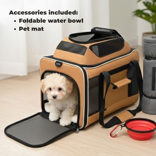 Cat Carrier Dog Carrier Airline Approved, Pet Carrier for 2 Cats Small Medium Dogs, Soft Cat Carrier 18x15x15 with Foldable Bowl & Washable Pad, TSA Approved Dog Carriers by Luniko Shop (Orange) - color: Orange