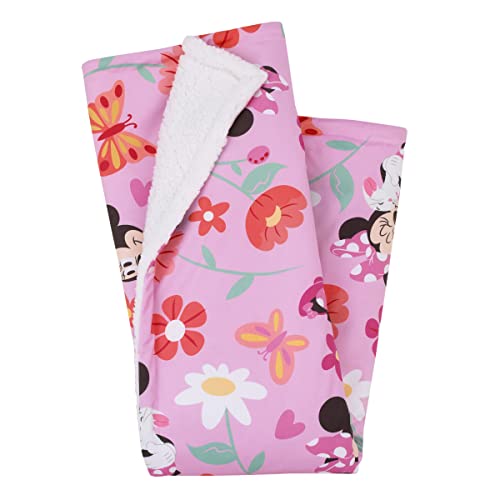 NoJo Disney Minnie Mouse Springtime Flowers Pink Orange, Green, and White Super Soft Sherpa Baby Blanket - color: Minnie Mouse - Springtime Flowers