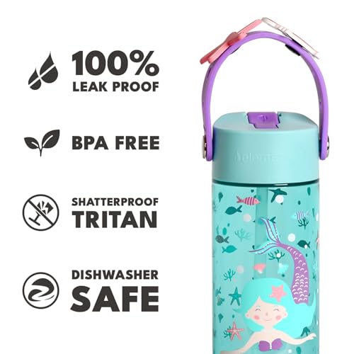 Elemental Water Bottles for Kids - Splash Kids Water Bottle for School with Fun Charm Handle - BPA Free Tritan Plastic Bottle with Straw Leak Proof When Spout is Closed - 18oz - Mermaid - color: Mermaid
