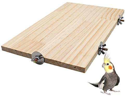 15.7×10.4 Inches Large Bird Perch Stand Platform, Natural Wooden Small Animals Cage Accessories, Rectangle Stand Perch Shelf for Parrot Parakeet Cockatiel Rat Hamster Guinea Pig Conure Chinchillas - size: 15.7 × 10.4 Inches Natural