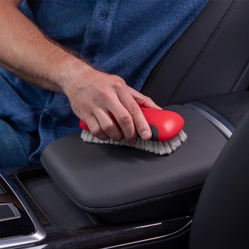Mothers Soft Bristle Leather and Upholstery Car Cleaning Scrub Brush for Automotive, Home, Couch, Stain Remover, Red - style: Leather Brush