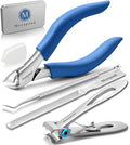 Toenail Clippers for Seniors Thick Toenails, Heavy-Duty Toenail Clippers, Adult Thick Toenail Long Handle,Aluminum Storage Box (Blue)