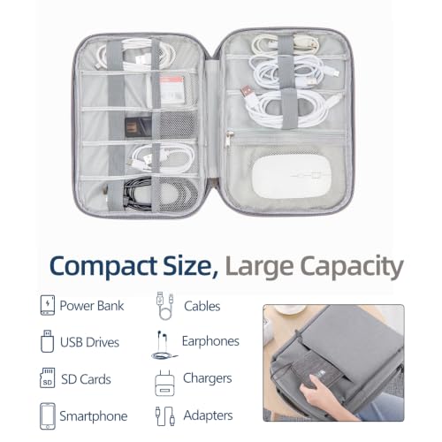 Cable Organizer Bag, Electronics Case for Cords, Chargers & Tech | Organize cables, chargers and power banks with elastic loops, mesh pockets and a slim design for travel. - color: gray, size: S
