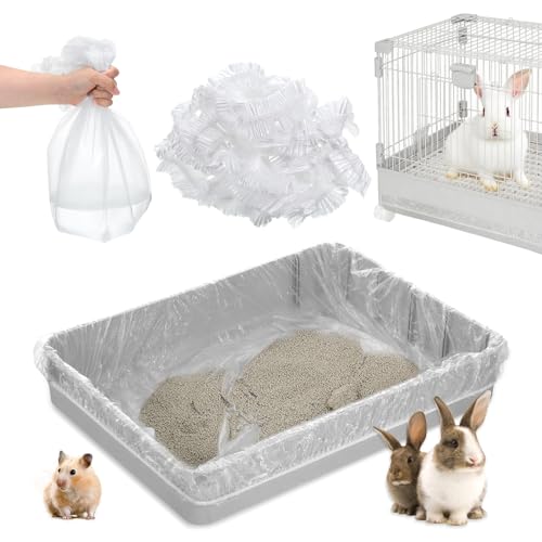 60 Pcs Disposable Plastic Cage Liners 27x19 inch Clear Bunny Litter Box Liners Elastic Small Animals Toilet Film Cover Bags for Hamster Ferret Hedgehog Guinea Pig