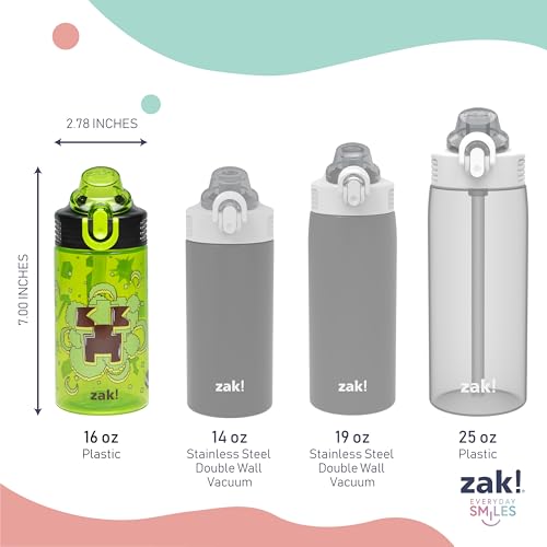Zak Designs Minecraft Sage 16oz Leak-Proof Straw Kids Water Bottle, 2-Pack | BPA Free Durable Plastic, Cupholder Friendly, Dishwasher Safe, Easy to Clean, Lid Lock, Handle, For School, Home, Travel - color: Minecraft (Creeper)