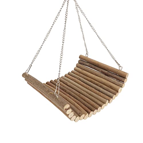 Hamster Wooden Swing, Natural Large Space Climbing Playing Toy with Hanging Chain for Parrots Gerbils and Similar Size Pets (20 * 30CM) - size: 20*30CM