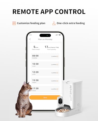 PETKIT Automatic Cat Feeder with Camera, 1080P HD Video with Night Vision, 2.4G WiFi Pet Feeder for Cat & Small Dog, 2-Way Audio & Meal Call Pet Food Dispenser with Desiccant Bag, Motion Capturing - color: White with Single Food Hopper