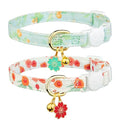 2 Pack Cotton Cat Collar Green and Red Flowers Cute Kitten Cat Collar | Breakaway Breathable Soft material With cute pendants with Bell - color: Green&Red