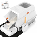 SZEE XL Stainless Steel Litter Box with Lid, Extra Large Metal Covered Litter Box, Stainless Box Easy Clean, Activated Charcoal Odor Control Design, Includes Litter Scoop & Mat & Step, White - color: White