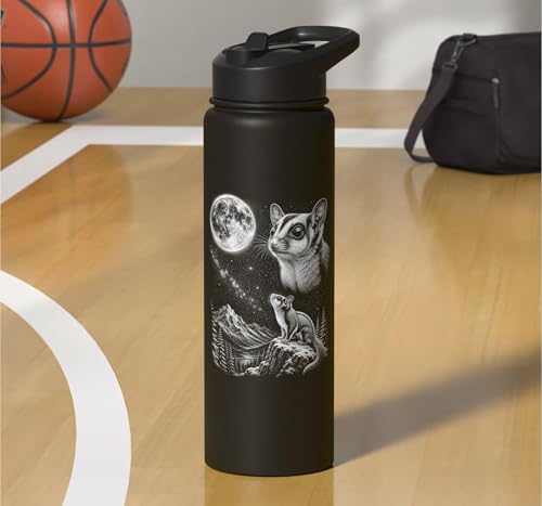 Sugar Glider Howling to the Moon 90's Retro Stainless Steel Insulated Water Bottle - color: Black
