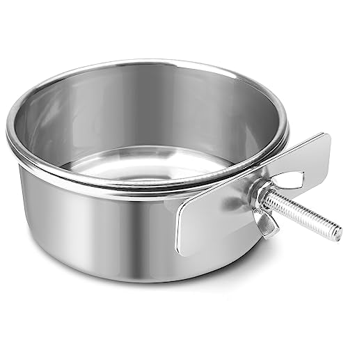 Dog Bowl Stainless Steel Pet Hanging Food Water Bowl Cage Feeding Cup Feeder for Dogs Cats Rabbits Birds Small Animal (Small) | Rust-resistant, detachable bracket for easy cleaning & refilling, no spill, for dogs/cats/rabbits/birds cage kennel, 10oz - col
