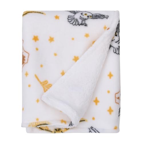 Warner Brothers Harry Potter White, Gold, and Tan Super Soft Sherpa Baby Blanket - color: Harry Potter - White and Gold