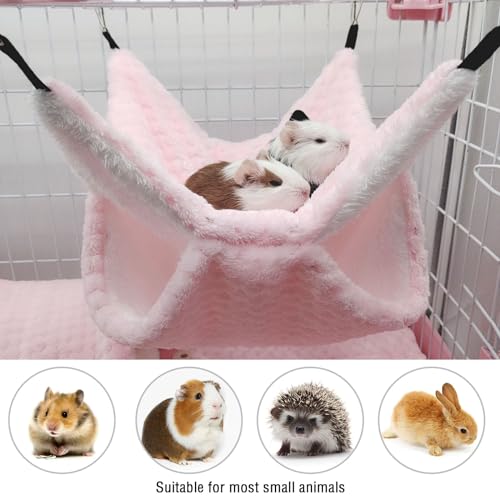 Yanmucy Double-Layer Fleece Rat Hammock House - Warm Soft Guinea Pig Hideout for Cage Accessories - Ferret Hamster Sleeping and Playing Hammock for Small Animals (Pink) - color: Pink