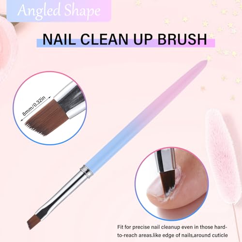 3Pcs Nail Clean Up Brushes, Nail Brushes for Cleaning Polish Mistakes | Clean Up Brushes with Flat, Angled and Round Tips for Polish Mistakes, Cuticle Edges, Gel Cleanup and Nail Art Manicures - color: A Blue