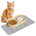 Elevated Cat Bowl with Food Mat, Raised Cat Food and Water Bowl Set for Indoor Cats, Splash Proof with 2 Stainless Steel Pet Food Bowls for Cat and Puppies,Whisker Fatigue and Dishwasher Safe (Yellow) - color: Cat Bowls with mat - yellow